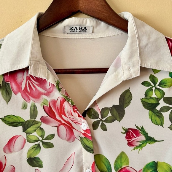 Zara| Vintage Y2K Floral Pink Roses Button-Up Top Long Sleeve Shirt Blouse Sz S - Picture 2 of 4